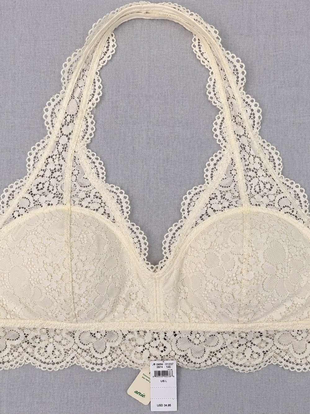 Aerie Lace Bralette Ivory Cream Floral Crochet Removable Pads Size L NWT